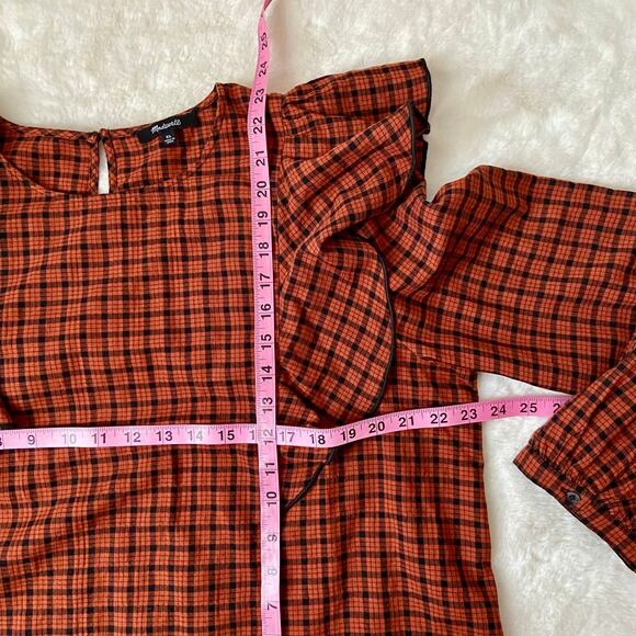Madewell Orange And Black Plaid Top Size XL - Picture 3 of 5